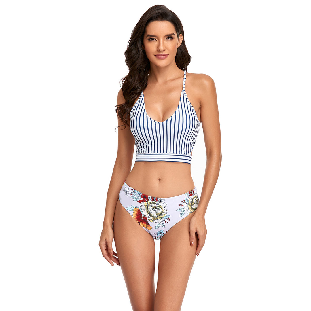 Damen Strand-Bikini mit modischem Crop-Top und floralem Höschen Drune