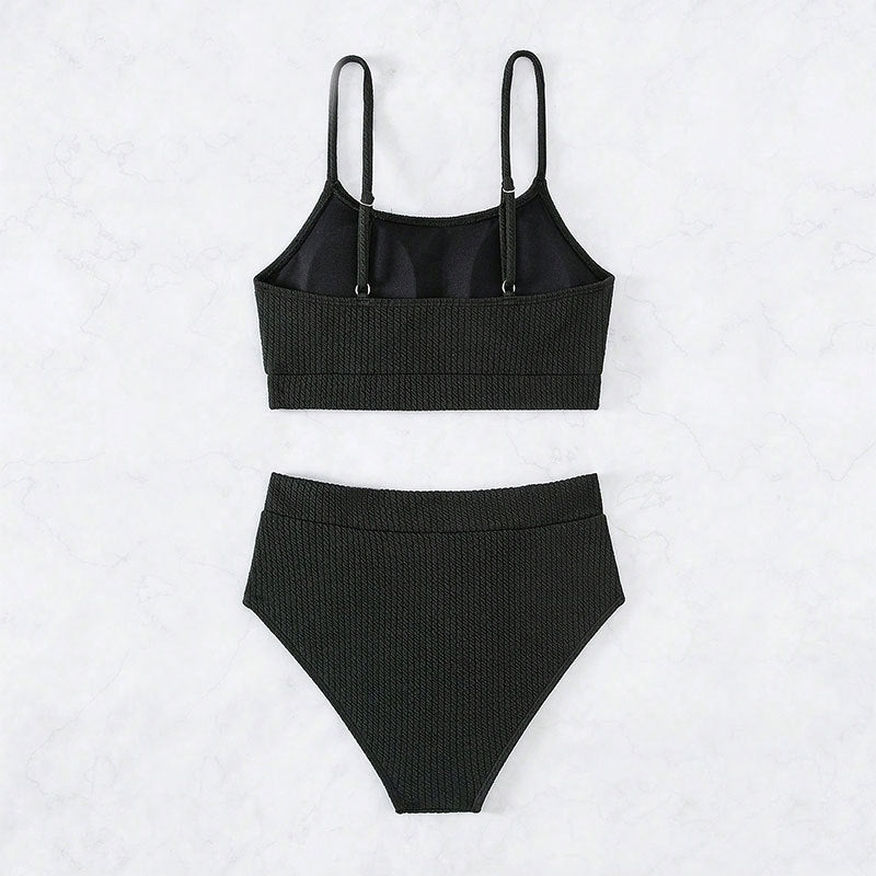 Damen High-Waist Bikini Set mit sportlichem Crop-Top und Rippstruktur Drune