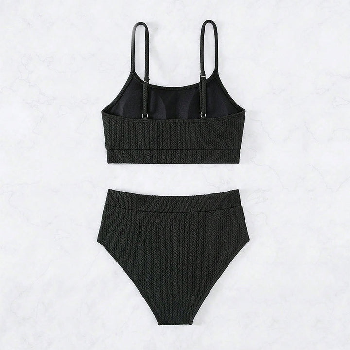 Damen High-Waist Bikini Set mit sportlichem Crop-Top und Rippstruktur Drune