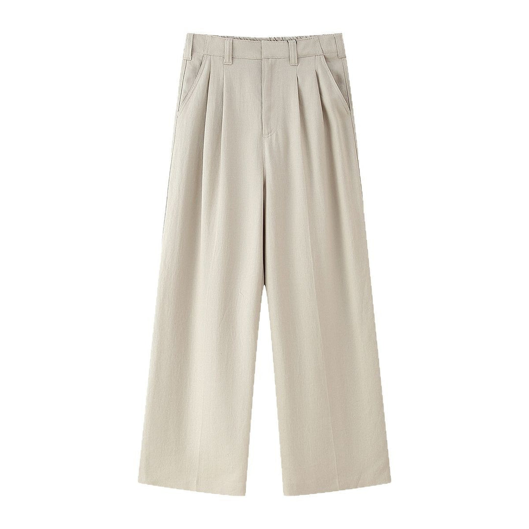 Damen elegante weite Anzughose mit Faltenwurf und hohem Bund Drune