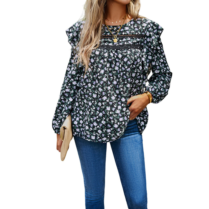 Damen nan romantische Hemdblusenbluse mit Spitzenborte, Volantärmel und lockerer Tunika-Silhouette Drune