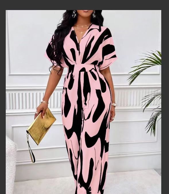 Damen Eleganter Maxijumpsuit mit tiefem V-Ausschnitt und weit geschnittenem Bein Drune