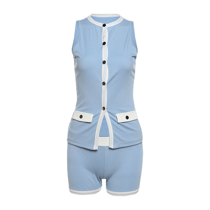 Damen Sportlicher romper mit knopfbeschlägen und Taschen Drune
