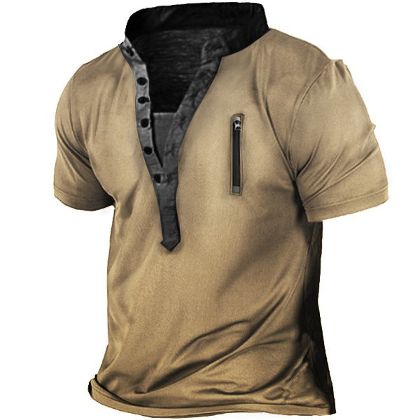 Herren Kurzarm Henley-Shirt mit praktischer Brusttasche und modernem Kragen Drune