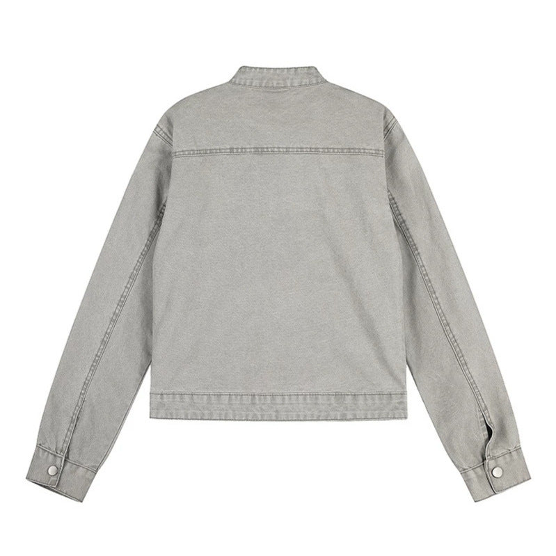 Damen Kurz geschnittene Utility-Jacke mit Stehkragen und Schulterklappen Drune