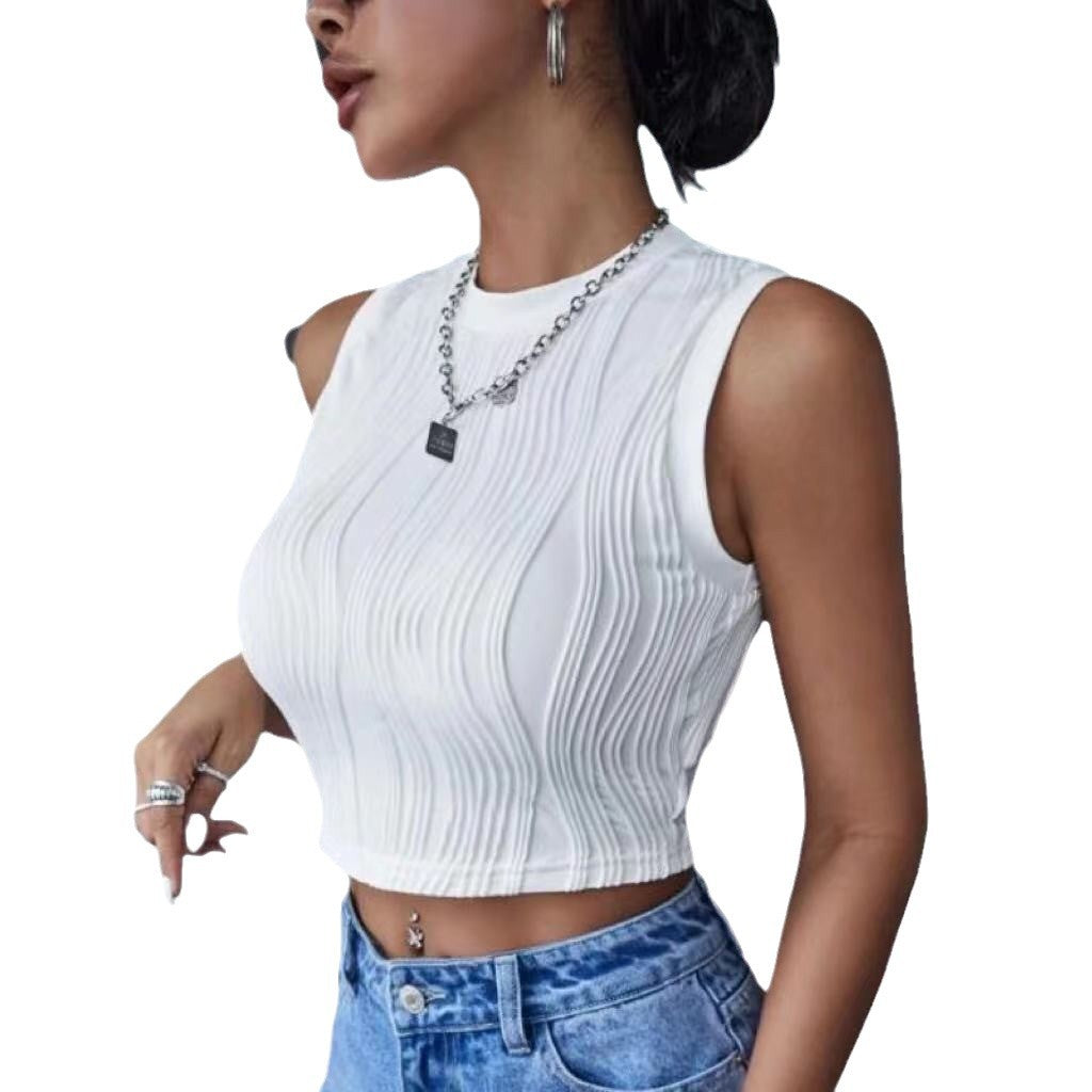 Damen Crop-Top mit strukturierter Oberfläche und hohem Hals Drune