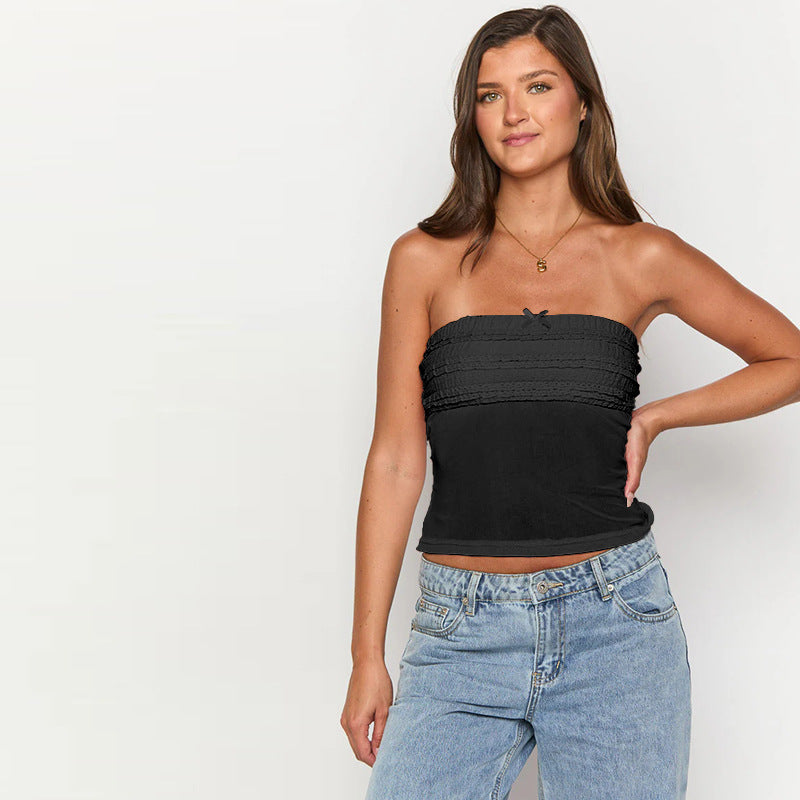 Damen luftiges Bandeau-Oberteil mit Rüschen Drune