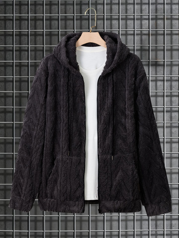 Herren kuschelige Kapuzenjacke aus Teddyfleece mit durchgehendem Reißverschluss und Kängurutaschen Drune