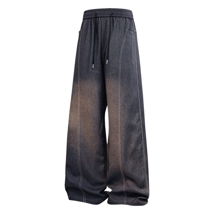 Damen Weite Denim-Hose mit elastischem Bund, Tunnelzug und vertikalen Ziernähten Drune