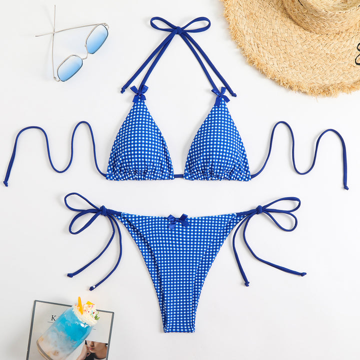 Damen Triangel-Bikini mit verspieltem Karomuster und bindbaren Trägern Drune