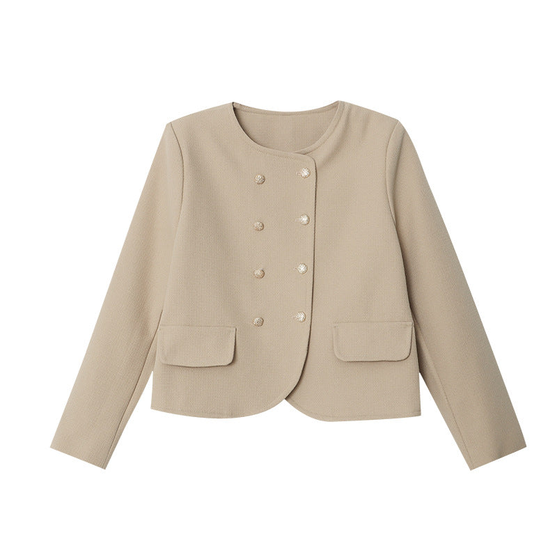 Damen modische Bouclé-Jacke mit doppeltem Knopfverschluss Drune