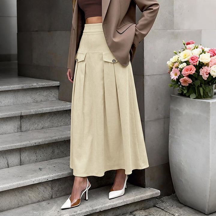 Damen Eleganter Plisseerock mit tiefem Bund und Taschen Drune