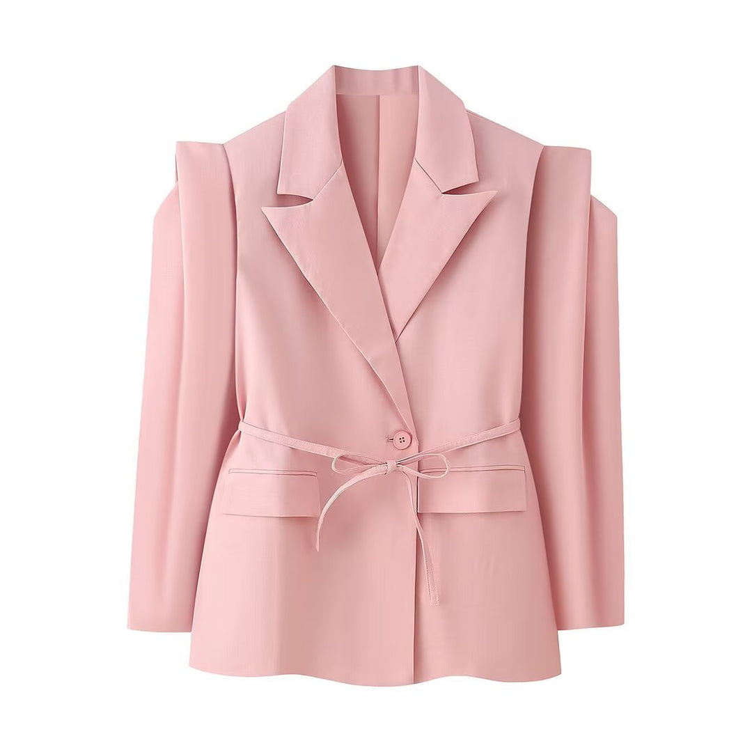 Damen Blazer mit Cut-Out‑Schultern, Taillengürtel und Pattentaschen Drune