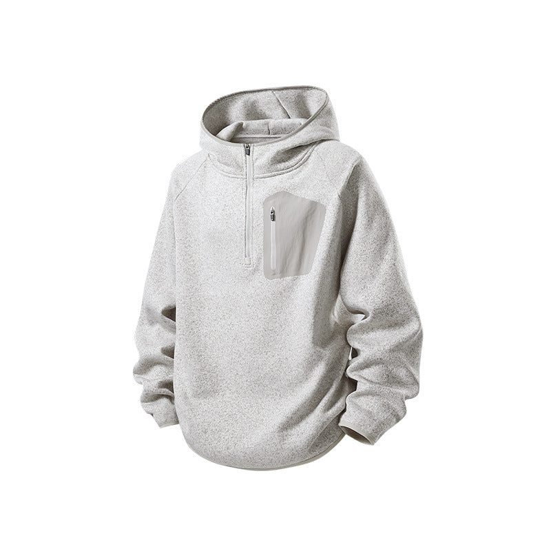 Damen Fleece-Halbzip Kapuzenpullover mit Brust-Zip-Tasche und relaxed Oversize-Schnitt Drune