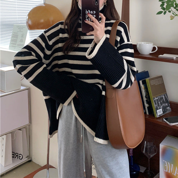 Damen lässiger Strickpullover mit gestreiftem Design und komfortablem Schnitt Drune
