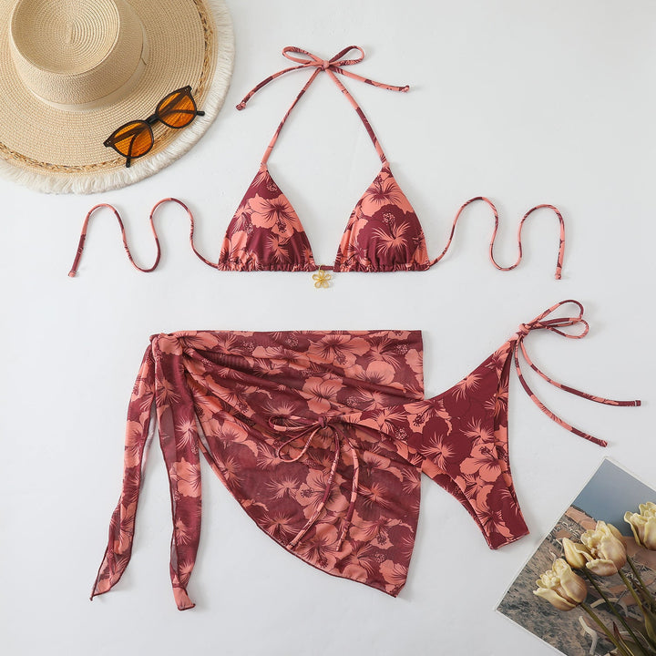 Damen Triangel-Bikini-Set mit Wickelrock und floralem Design Drune