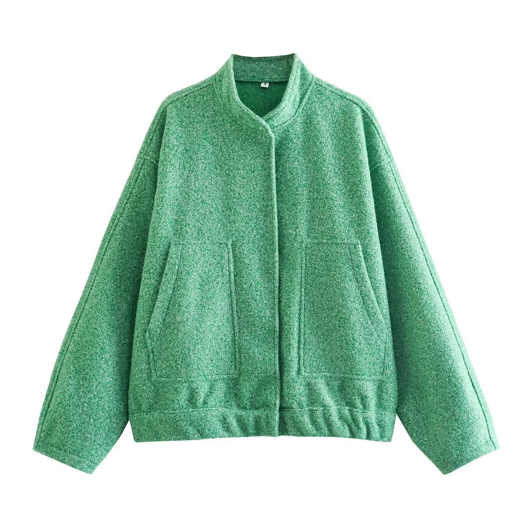 Damen nan boxy Wollmix-Blouson mit Stehkragen, verdeckter Frontleiste, Eingrifftaschen und elastischem Saum Drune