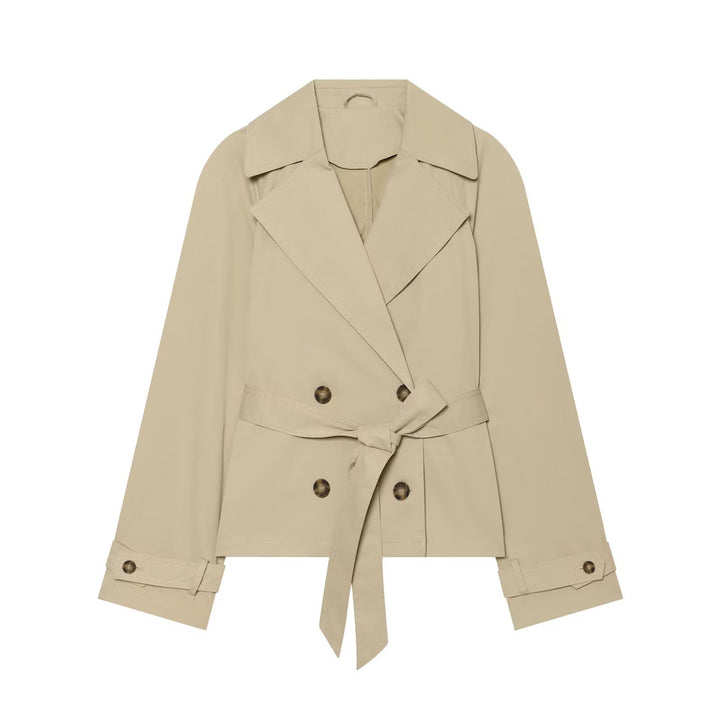 Damen Cropped Trenchjacke im Boxy‑Schnitt mit breitem Revers und Bindegürtel Drune