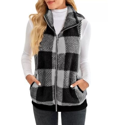 Damen Fleece-Weste mit Karomuster und hochwertigem Reißverschluss Drune