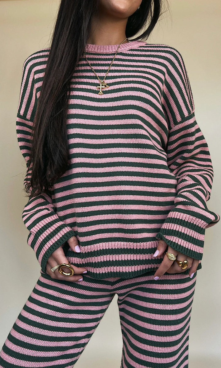 Damen lässiges Strick-Set mit breitem Schnitt und gestreiftem Design Drune