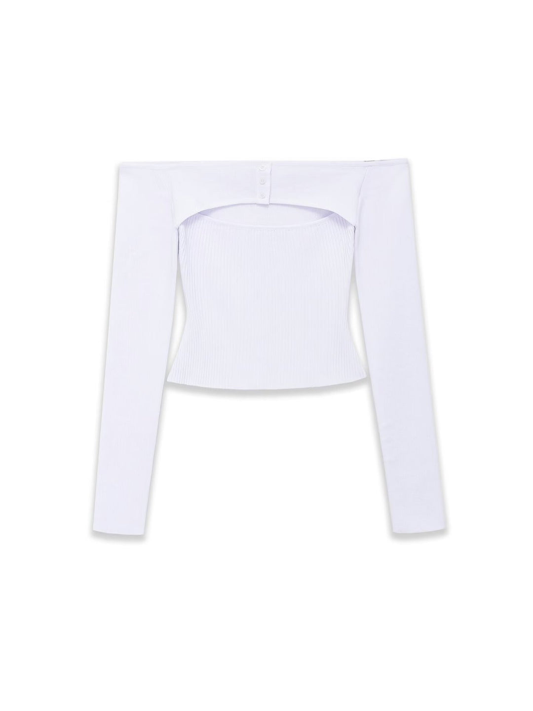 Damen Figurbetontes Off-Shoulder-Langarmtop mit integriertem Bolero und Feinstrick-Rippstruktur Drune