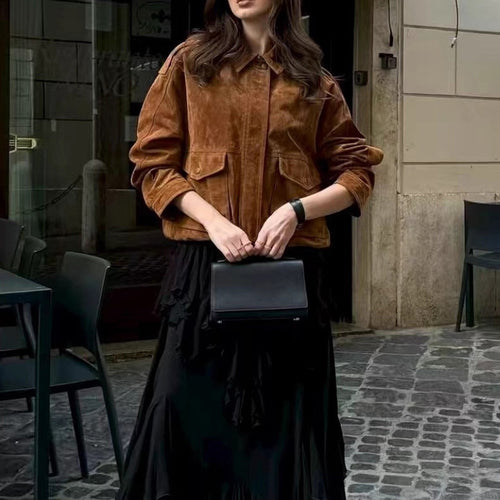 Damen elegante leichte Jacke mit oversized Schnitt und praktischen Taschen Drune