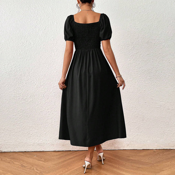 Damen elegantes Maxikleid mit Puffärmeln und seitlichem Schlitz Drune
