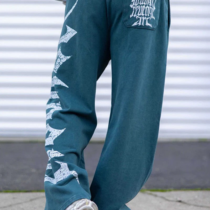 Herren nan weite Sweathose aus angerautem Fleece mit seitlichem Vintage-Print und Kordelbund Drune