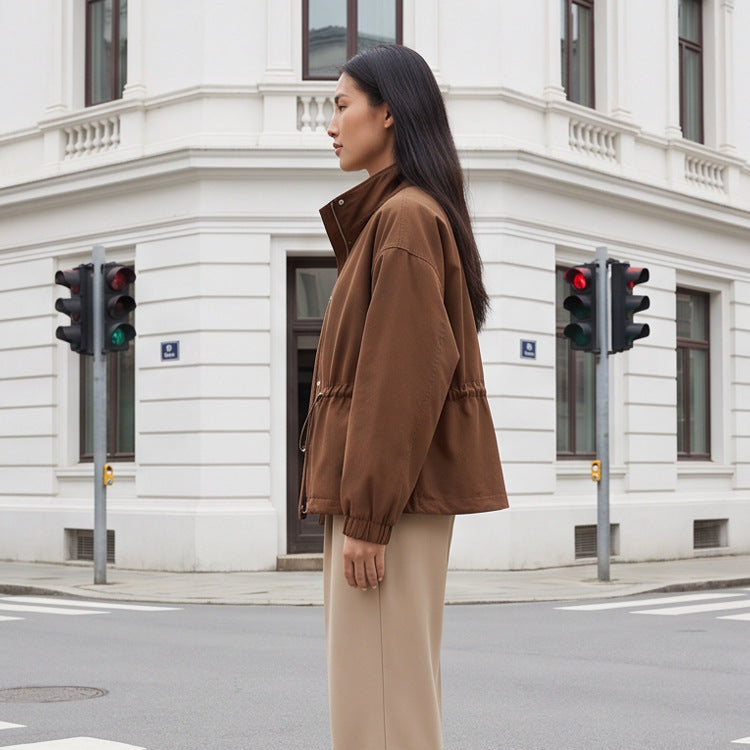 Damen Utility-Fieldjacke mit Tunnelzugtaillierung, hohem Kragen und elastischen Bündchen Drune