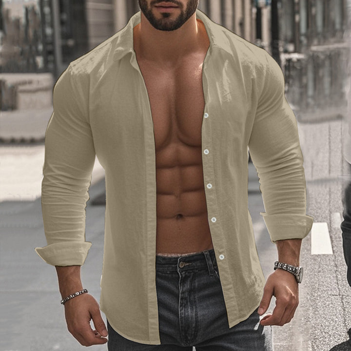 Herren elegantes Langarmhemd aus leichtem, atmungsaktivem Stoff Drune