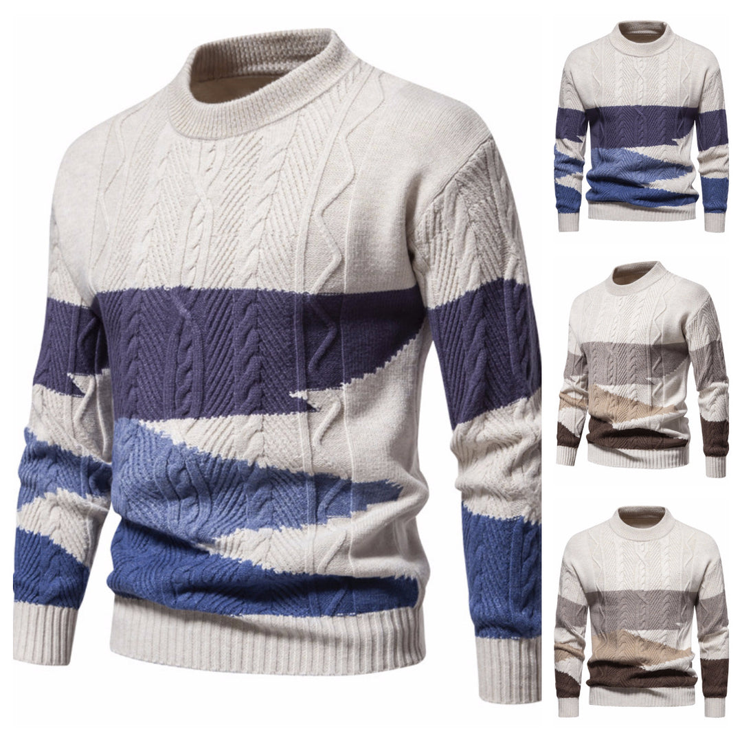 Herren Strukturiertes Colorblock Zopfstrick-Rollkragenpullover aus Baumwollmix Drune