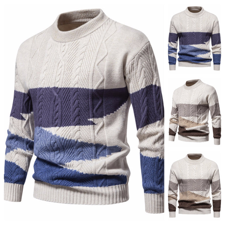 Herren Strukturiertes Colorblock Zopfstrick-Rollkragenpullover aus Baumwollmix Drune