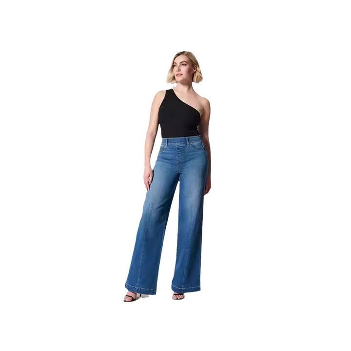Damen weite High-Waist Jeans mit eleganter Schnittführung und markanten Nahtdetails Drune