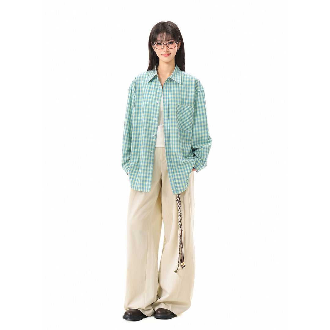 Damen Oversize‑Hemdbluse im Gingham‑Karo mit Brusttasche Drune