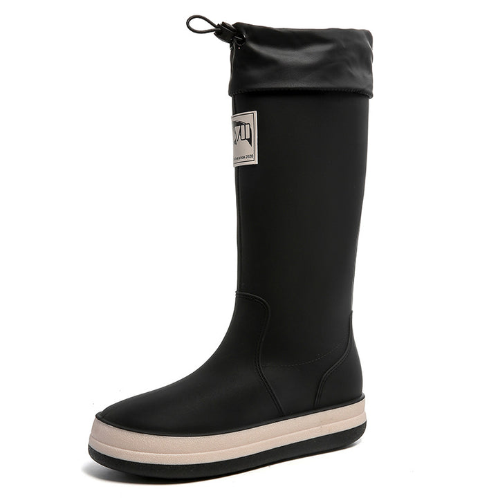 Damen kniehohe wasserdichte Gummistiefel mit verstellbarem Kordelabschluss Drune