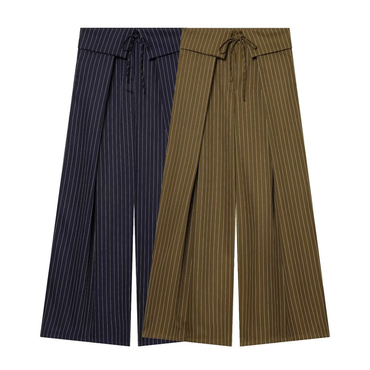 Damen Weite Highwaist-Palazzohose mit Wickel-Front und Taillenschnürung Drune