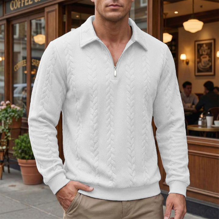 Herren strukturierter Halbzip-Pullover mit Troyerkragen, feinem Zopfmuster und elastischen Bündchen Drune