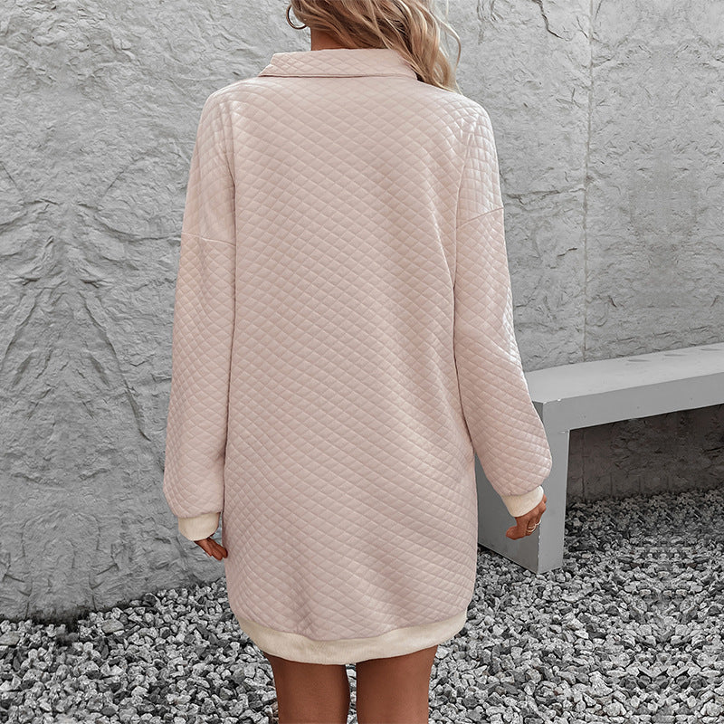 Damen Stepp‑Sweatshirtkleid mit Polokragen und geripptem Saum Drune