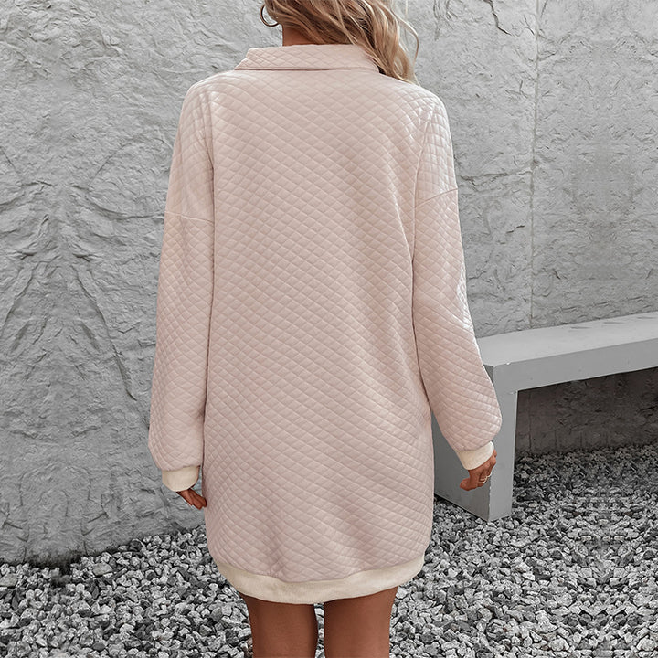 Damen Stepp‑Sweatshirtkleid mit Polokragen und geripptem Saum Drune