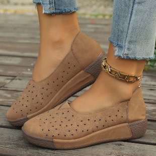 Damen luftige Slip-On Ballerinas mit filigranem Lochmuster Drune