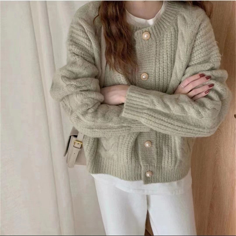 Damen Kuscheliger Strickcardigan mit Perlenknopfdetails und Zopfstruktur Drune