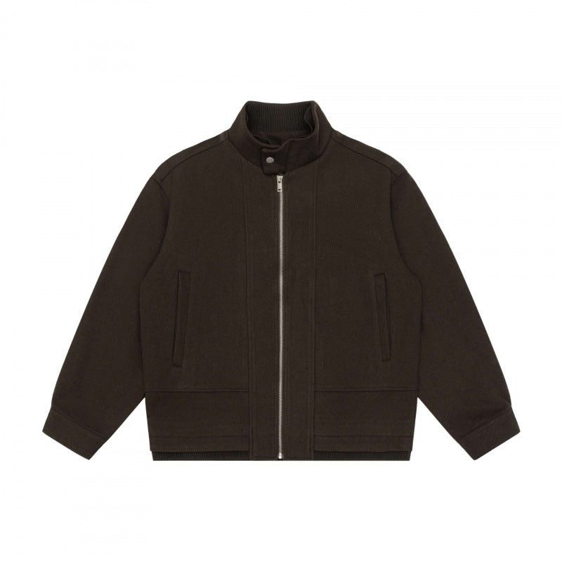 Herren Kurz geschnittener Boxy‑Blouson aus Wollmix mit Stehkragen, Metallreißverschluss und verdeckten Eingrifftaschen Drune