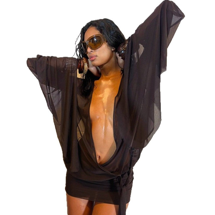 Damen Transparenter Strandüberwurf Drune
