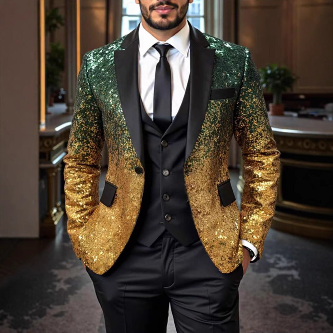Herren Pailletten‑Sakko mit Satin‑Schalkragen und tailliertem Schnitt Drune