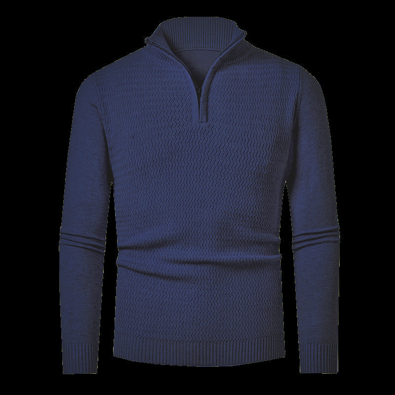 Herren nan Feinstrick-Halbzip-Pullover mit strukturierter Wellenoptik und Stehkragen Drune