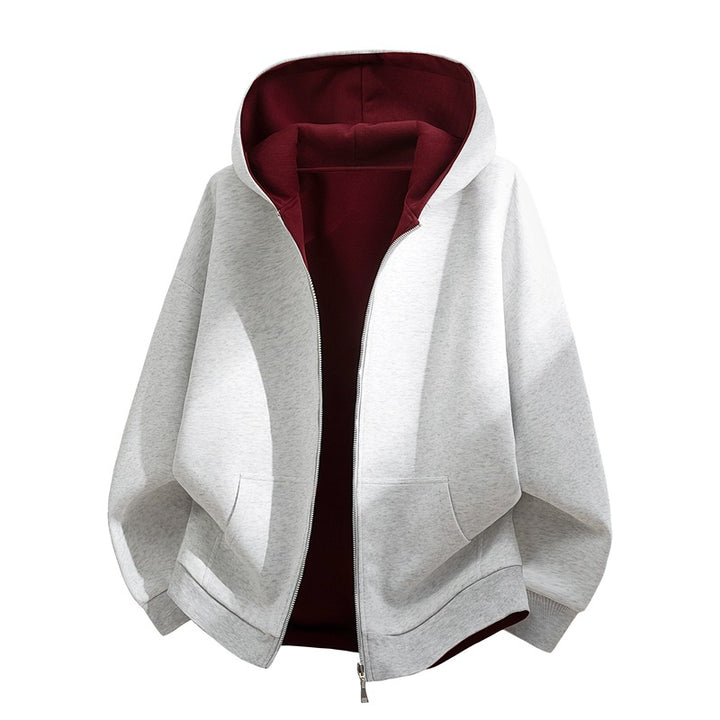 Unisex Oversize Zip-Hoodie mit zweifarbigem Innenfutter, Boxy-Schnitt & Zwei-Wege-Reißverschluss Drune