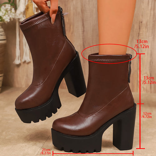Damen Chunky Blockabsatz Stiefeletten mit zippbarem Design Drune