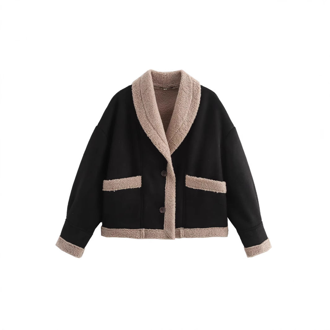 Damen Kuschelige Oversized-Jacke mit schickem Kragen und praktischen Taschen Drune