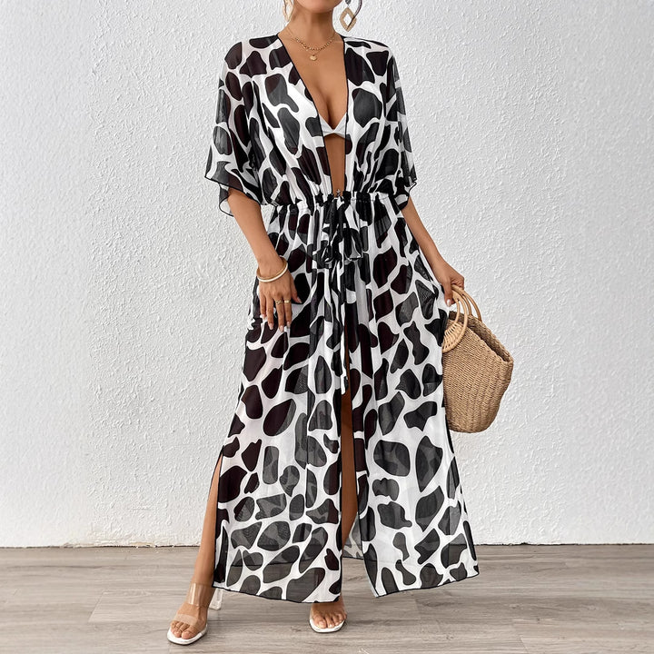 Damen modischer Strandkaftan mit seitlichem Kordelzug Drune