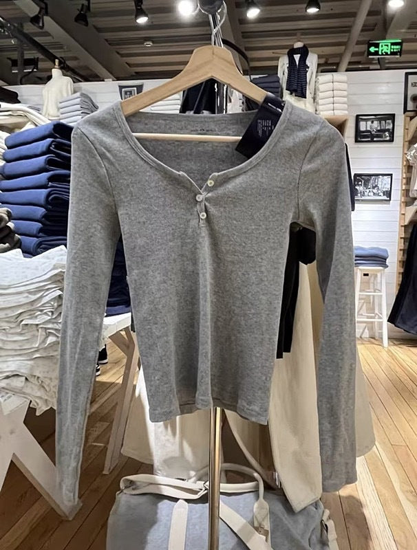 Damen langärmliges Henley-Shirt aus weichem Baumwollmix Drune
